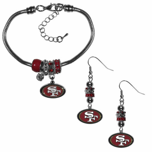 San Francisco 49ers Euro Bead Earrings and Bracelet Set - Siskiyou Buckle