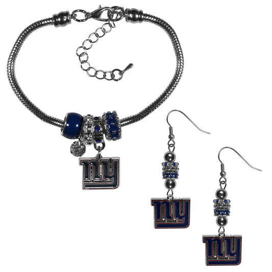 New York Giants Euro Bead Earrings and Bracelet Set - Flyclothing LLC