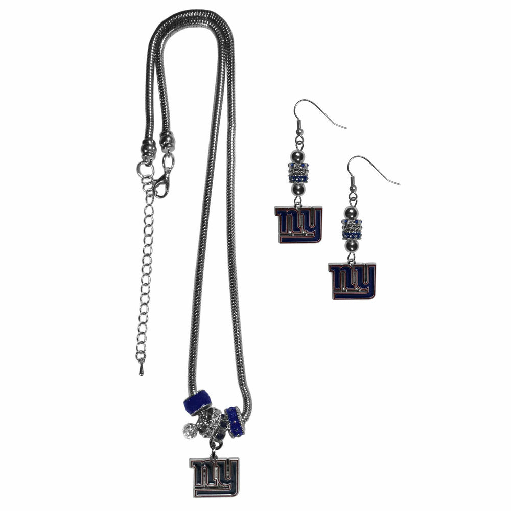 New York Giants Euro Bead Earrings and Necklace Set - Siskiyou Buckle - Flyclothing LLC