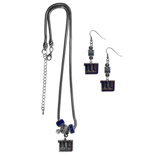 New York Giants Euro Bead Earrings and Necklace Set - Flyclothing LLC