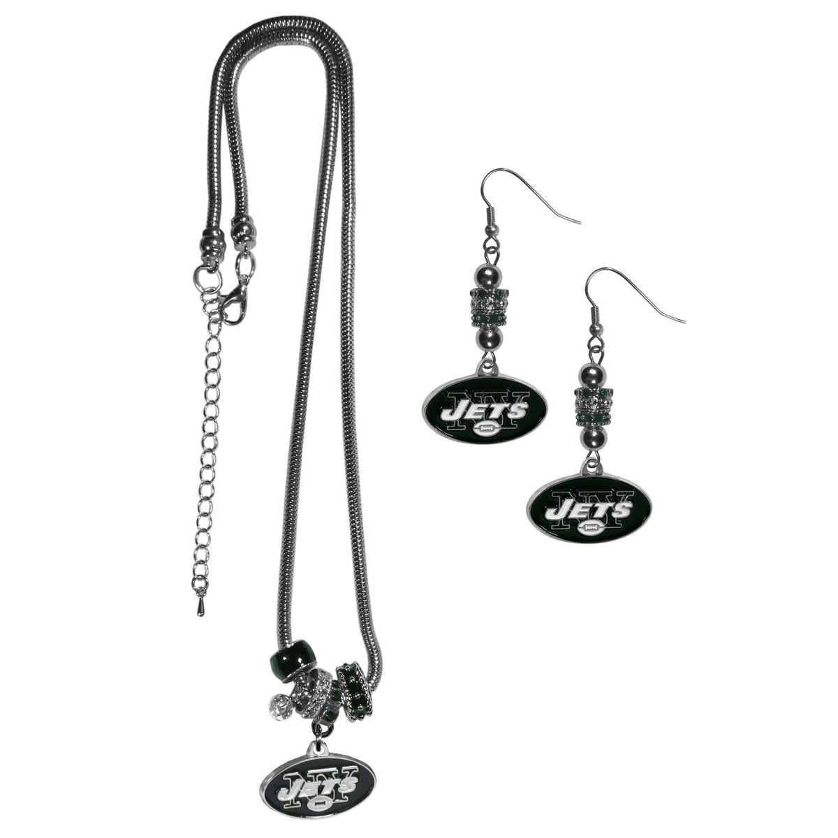 New York Jets Euro Bead Earrings and Necklace Set - Flyclothing LLC