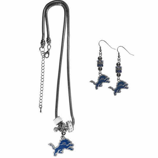 Detroit Lions Euro Bead Earrings and Necklace Set - Siskiyou Buckle - Flyclothing LLC
