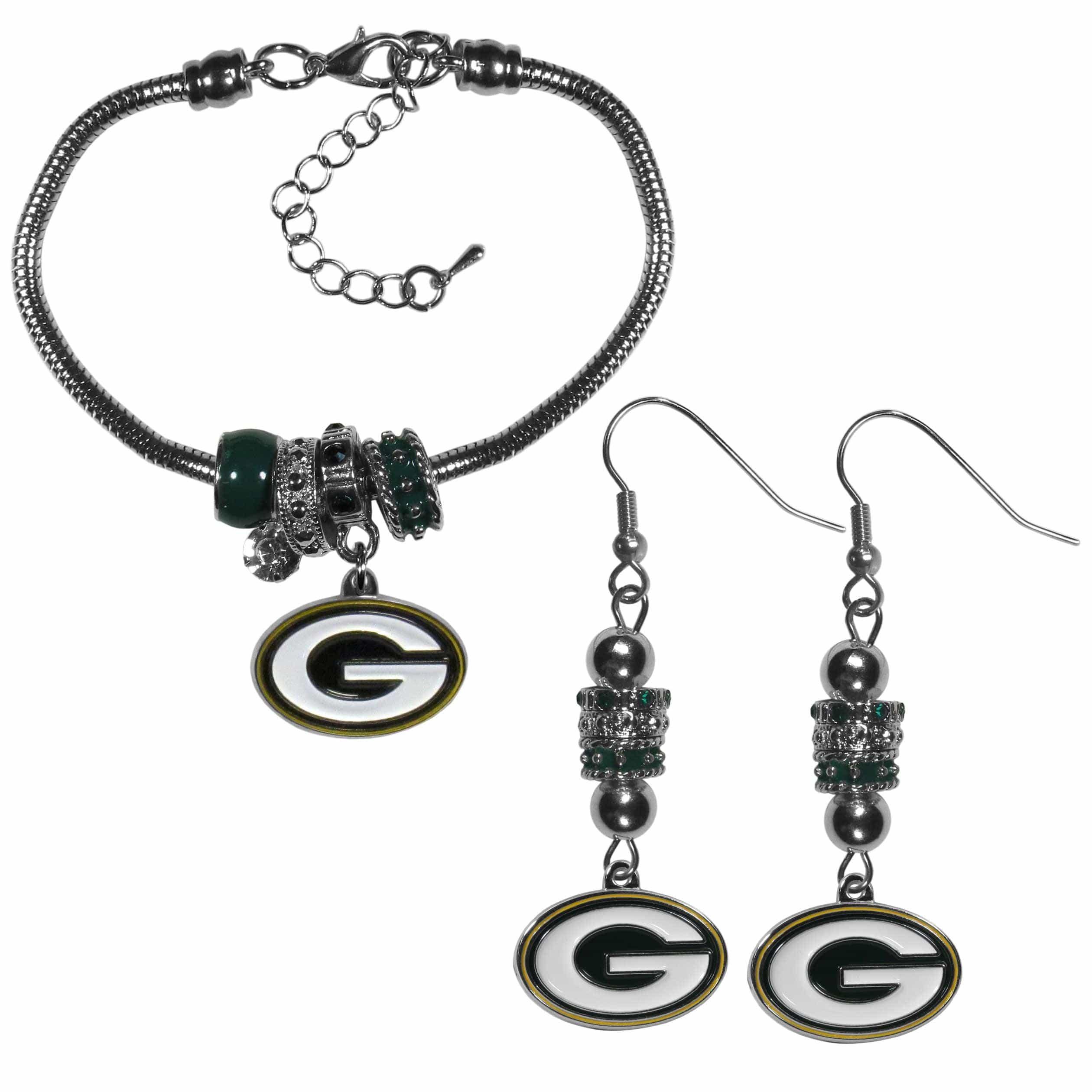 Green Bay Packers Euro Bead Earrings and Bracelet Set - Siskiyou Buckle