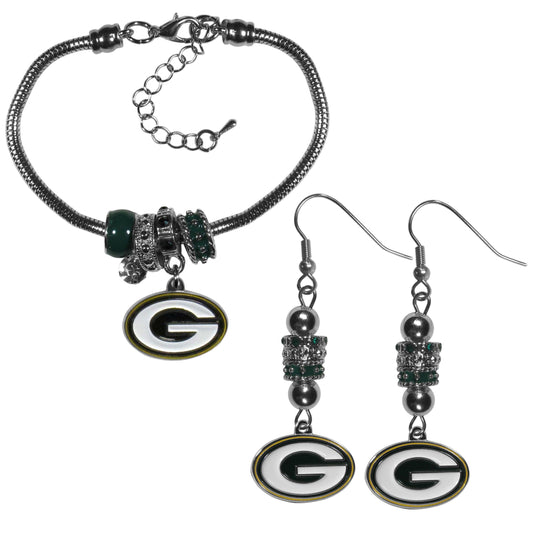 Green Bay Packers Euro Bead Earrings and Bracelet Set - Flyclothing LLC