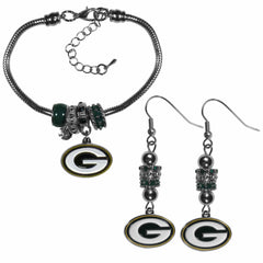 Green Bay Packers Euro Bead Earrings and Bracelet Set - Siskiyou Buckle