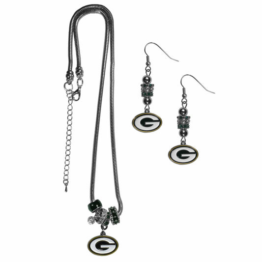 Green Bay Packers Euro Bead Earrings and Necklace Set - Siskiyou Buckle