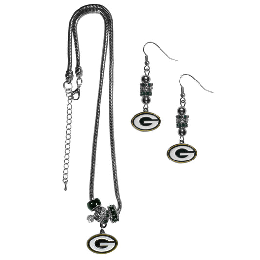 Green Bay Packers Euro Bead Earrings and Necklace Set - Flyclothing LLC