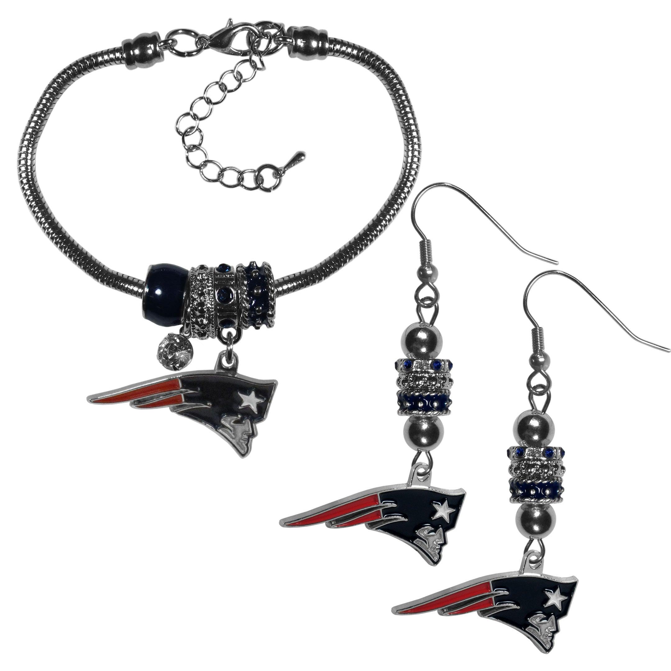 New England Patriots Euro Bead Earrings and Bracelet Set - Flyclothing LLC
