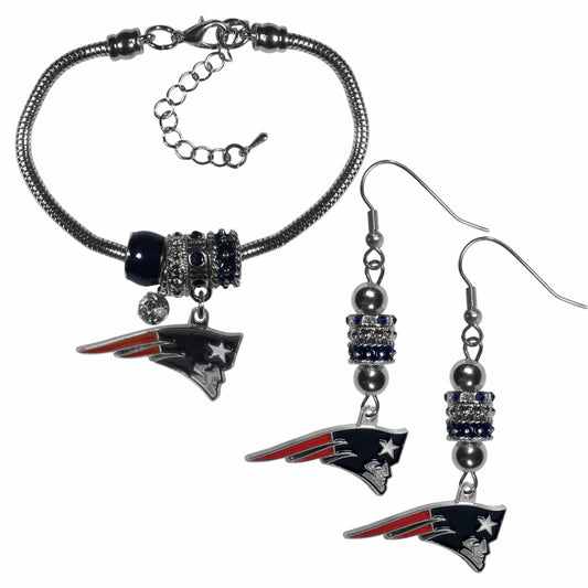 New England Patriots Euro Bead Earrings and Bracelet Set - Siskiyou Buckle