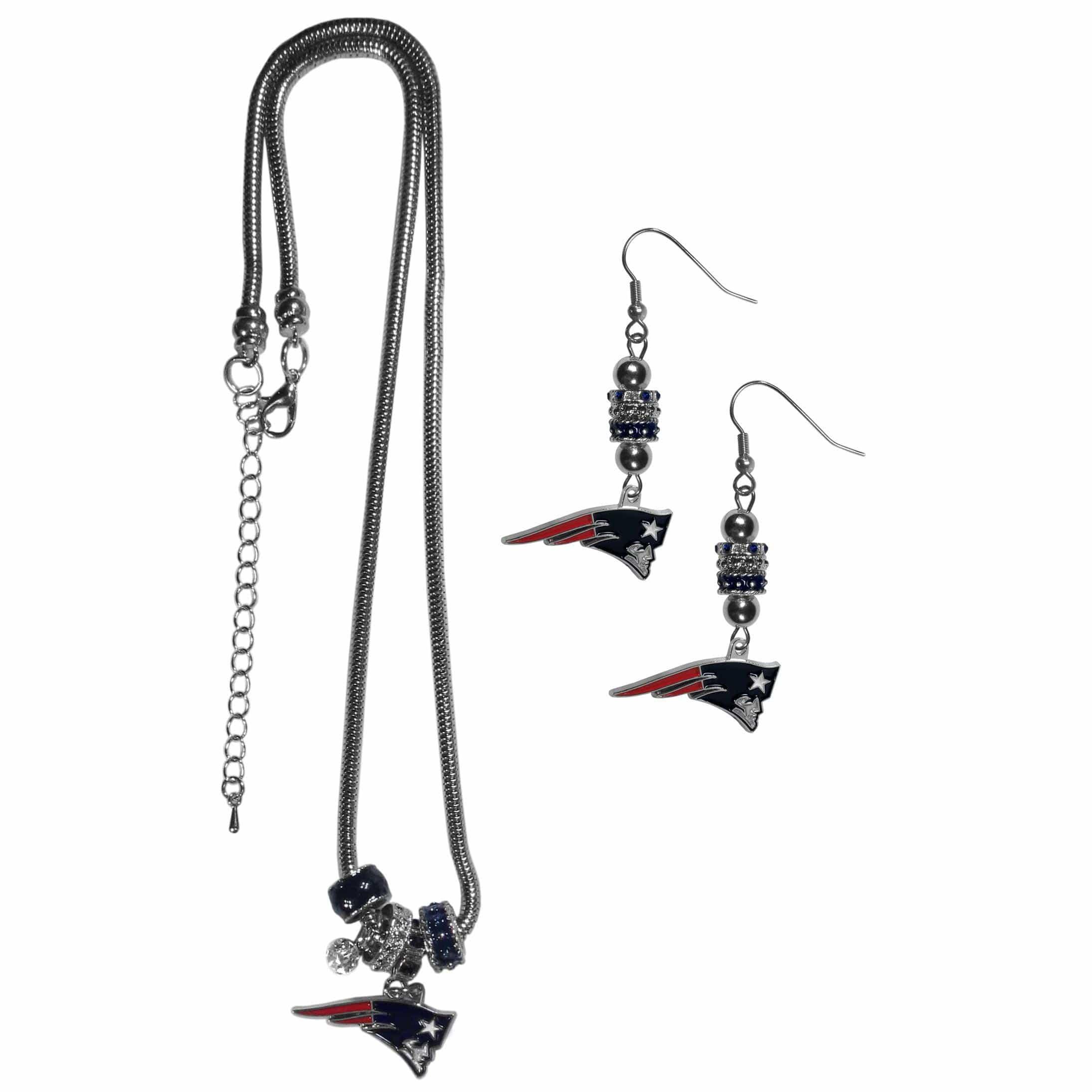 New England Patriots Euro Bead Earrings and Necklace Set - Siskiyou Buckle