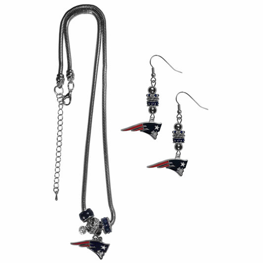 New England Patriots Euro Bead Earrings and Necklace Set - Siskiyou Buckle