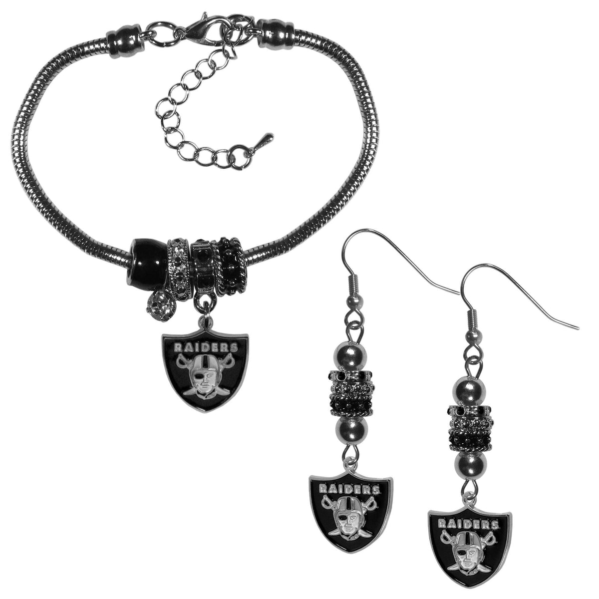Las Vegas Raiders Euro Bead Earrings and Bracelet Set - Flyclothing LLC