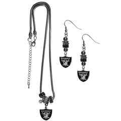 Las Vegas Raiders Euro Bead Earrings and Necklace Set - Flyclothing LLC