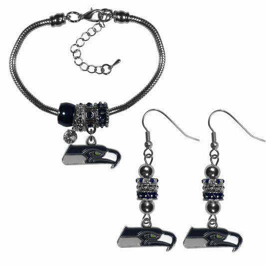 Seattle Seahawks Euro Bead Earrings and Bracelet Set - Siskiyou Buckle