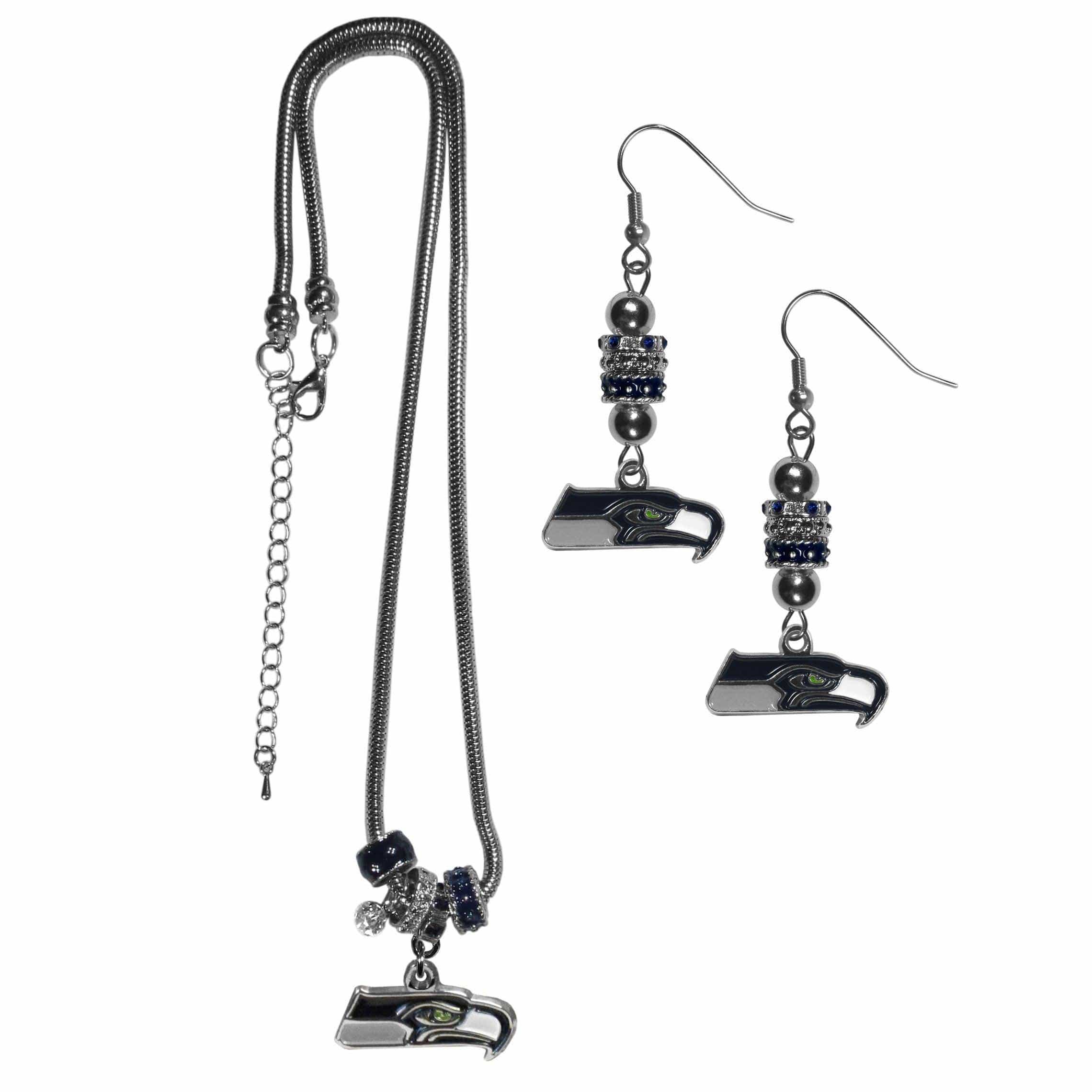 Seattle Seahawks Euro Bead Earrings and Necklace Set - Siskiyou Buckle