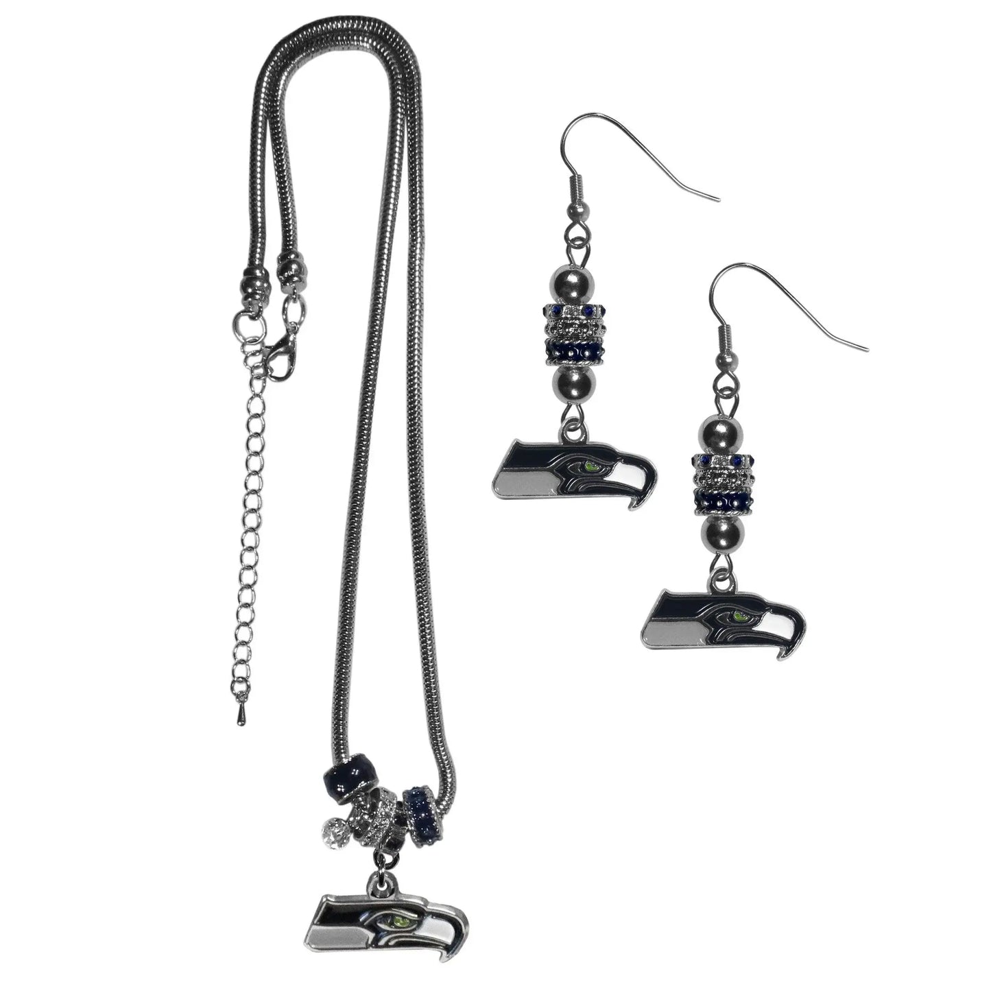 Seattle Seahawks Euro Bead Earrings and Necklace Set - Siskiyou Buckle - Flyclothing LLC