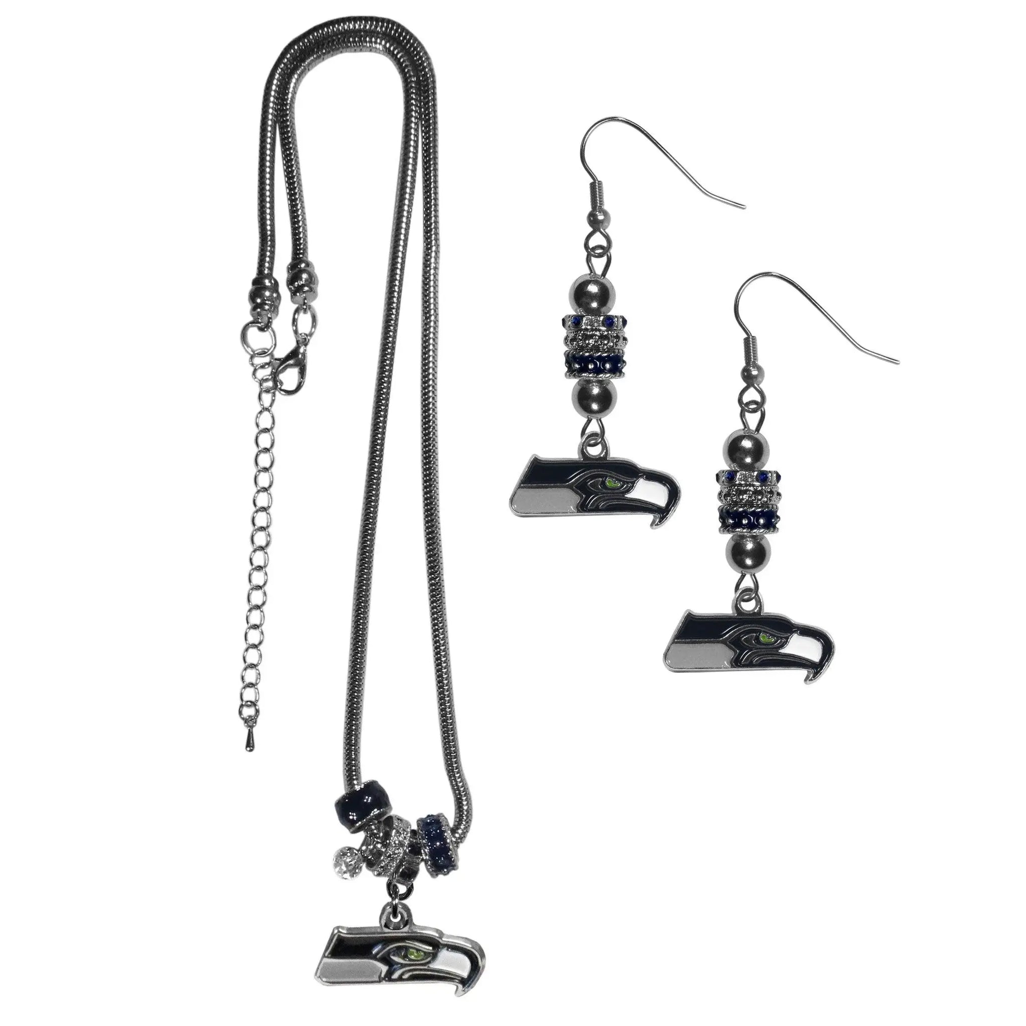 Seattle Seahawks Euro Bead Earrings and Necklace Set - Siskiyou Buckle - Flyclothing LLC