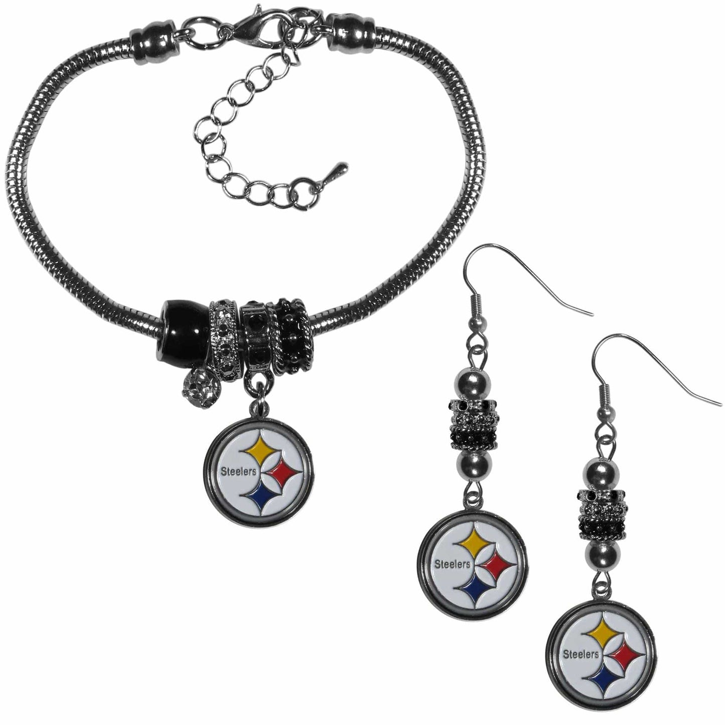 Pittsburgh Steelers Euro Bead Earrings and Bracelet Set - Siskiyou Buckle - Flyclothing LLC