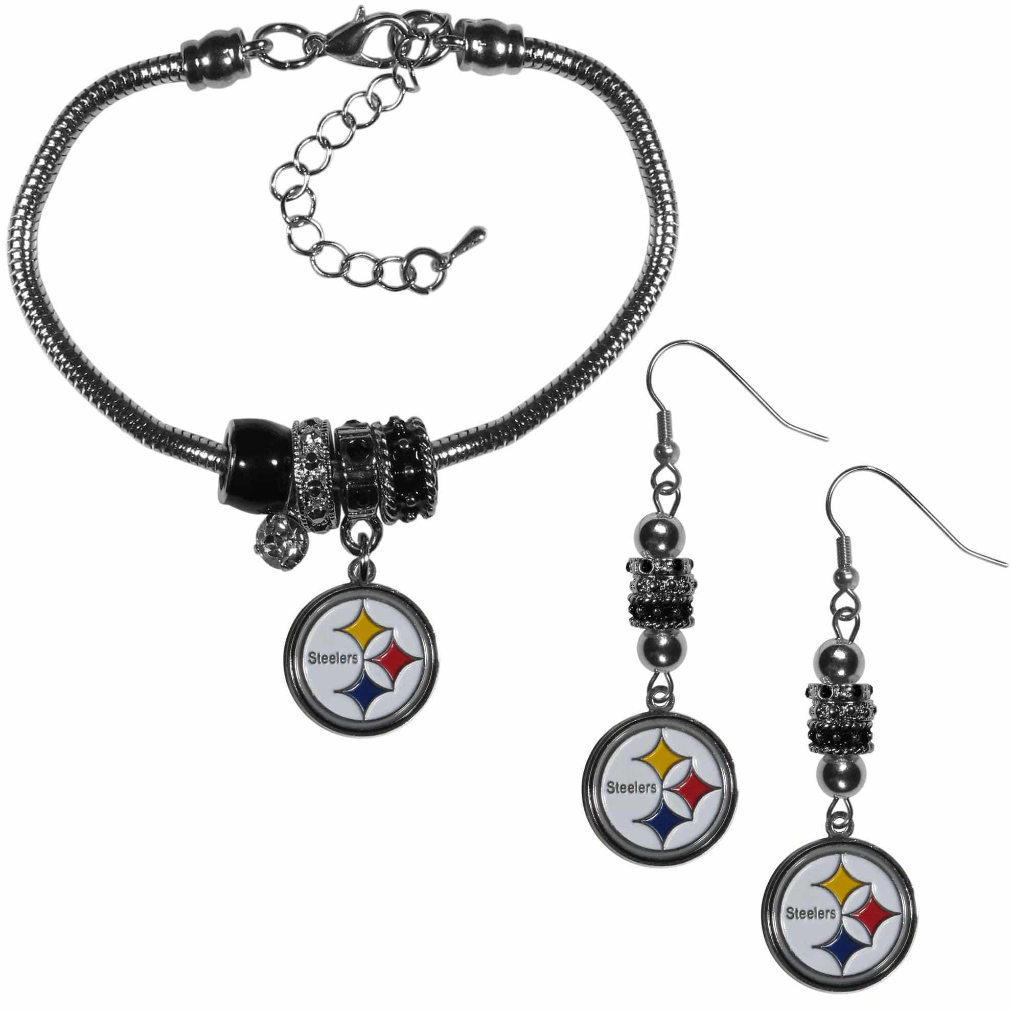 Pittsburgh Steelers Euro Bead Earrings and Bracelet Set - Siskiyou Buckle - Flyclothing LLC
