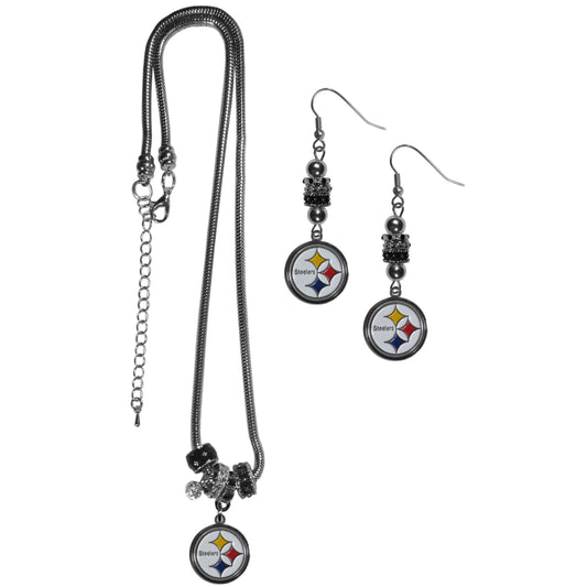Pittsburgh Steelers Euro Bead Earrings and Necklace Set - Flyclothing LLC
