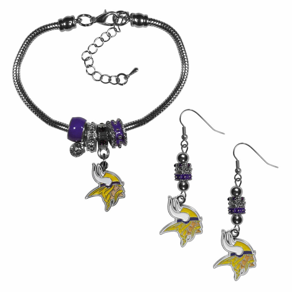 Minnesota Vikings Euro Bead Earrings and Bracelet Set - Siskiyou Buckle - Flyclothing LLC