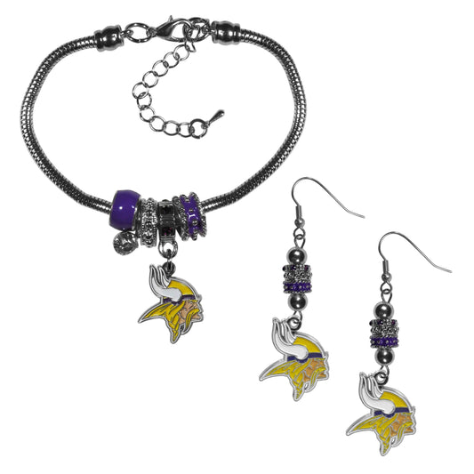 Minnesota Vikings Euro Bead Earrings and Bracelet Set - Flyclothing LLC