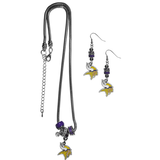 Minnesota Vikings Euro Bead Earrings and Necklace Set - Flyclothing LLC