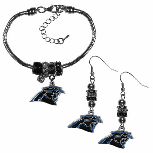 Carolina Panthers Euro Bead Earrings and Bracelet Set - Siskiyou Buckle