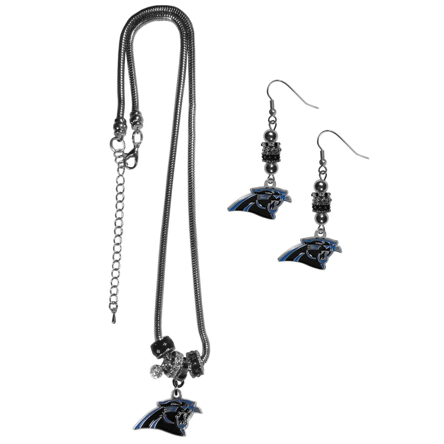 Carolina Panthers Euro Bead Earrings and Necklace Set - Siskiyou Buckle - Flyclothing LLC