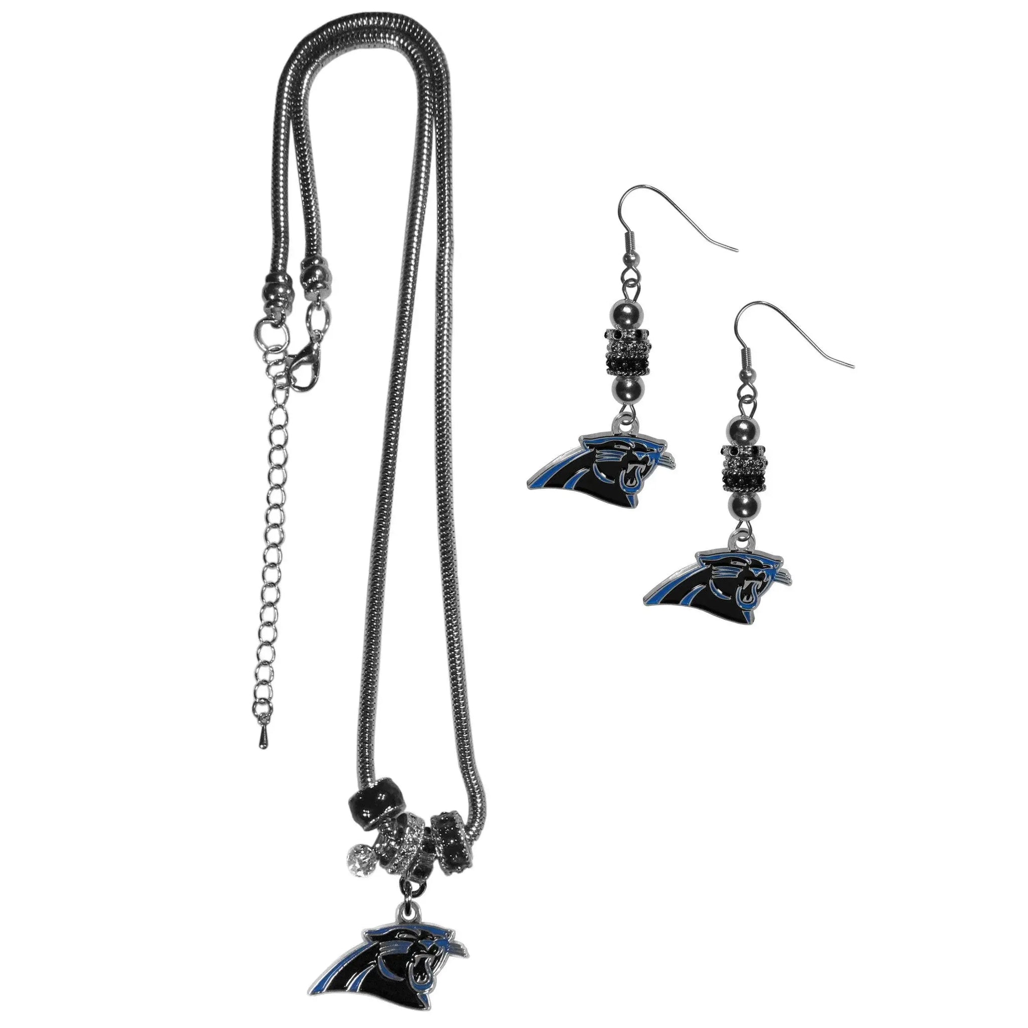 Carolina Panthers Euro Bead Earrings and Necklace Set - Siskiyou Buckle - Flyclothing LLC