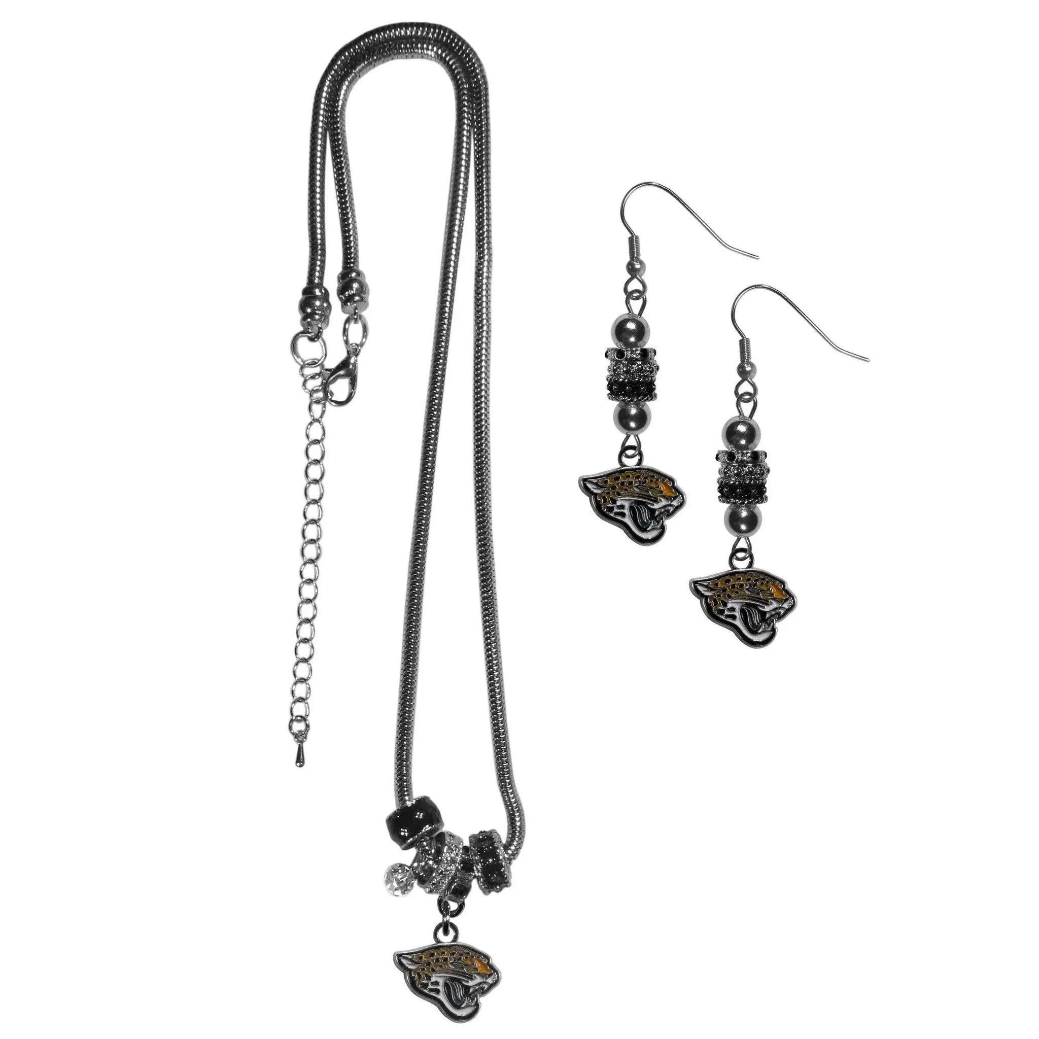 Jacksonville Jaguars Euro Bead Earrings and Necklace Set - Siskiyou Buckle - Flyclothing LLC
