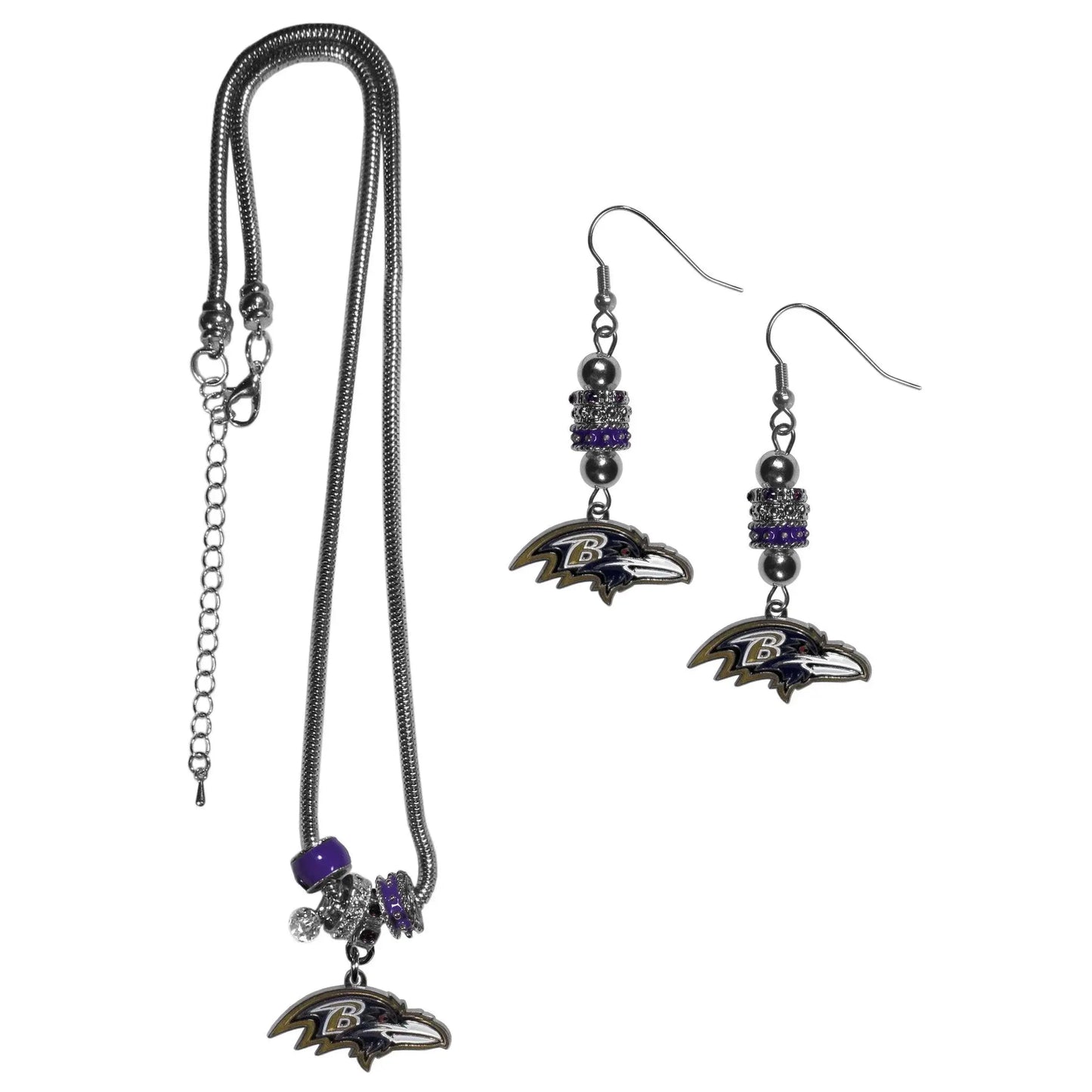 Baltimore Ravens Euro Bead Earrings and Necklace Set - Siskiyou Buckle - Flyclothing LLC