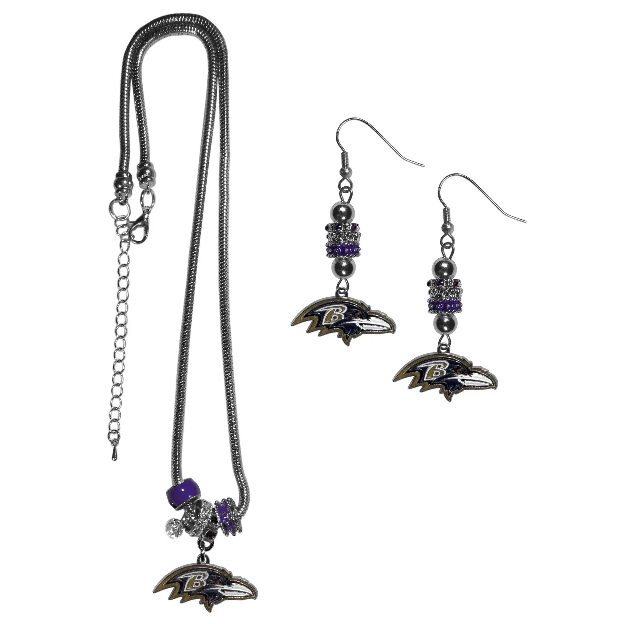 Baltimore Ravens Euro Bead Earrings and Necklace Set - Siskiyou Buckle - Flyclothing LLC
