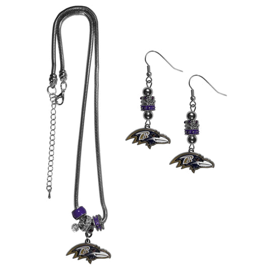 Baltimore Ravens Euro Bead Earrings and Necklace Set - Flyclothing LLC