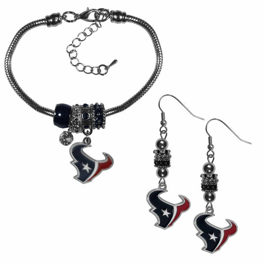 Houston Texans Euro Bead Earrings and Bracelet Set - Siskiyou Buckle