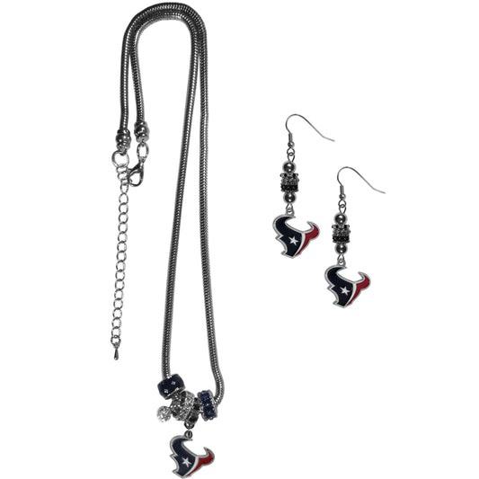Houston Texans Euro Bead Earrings and Necklace Set - Flyclothing LLC