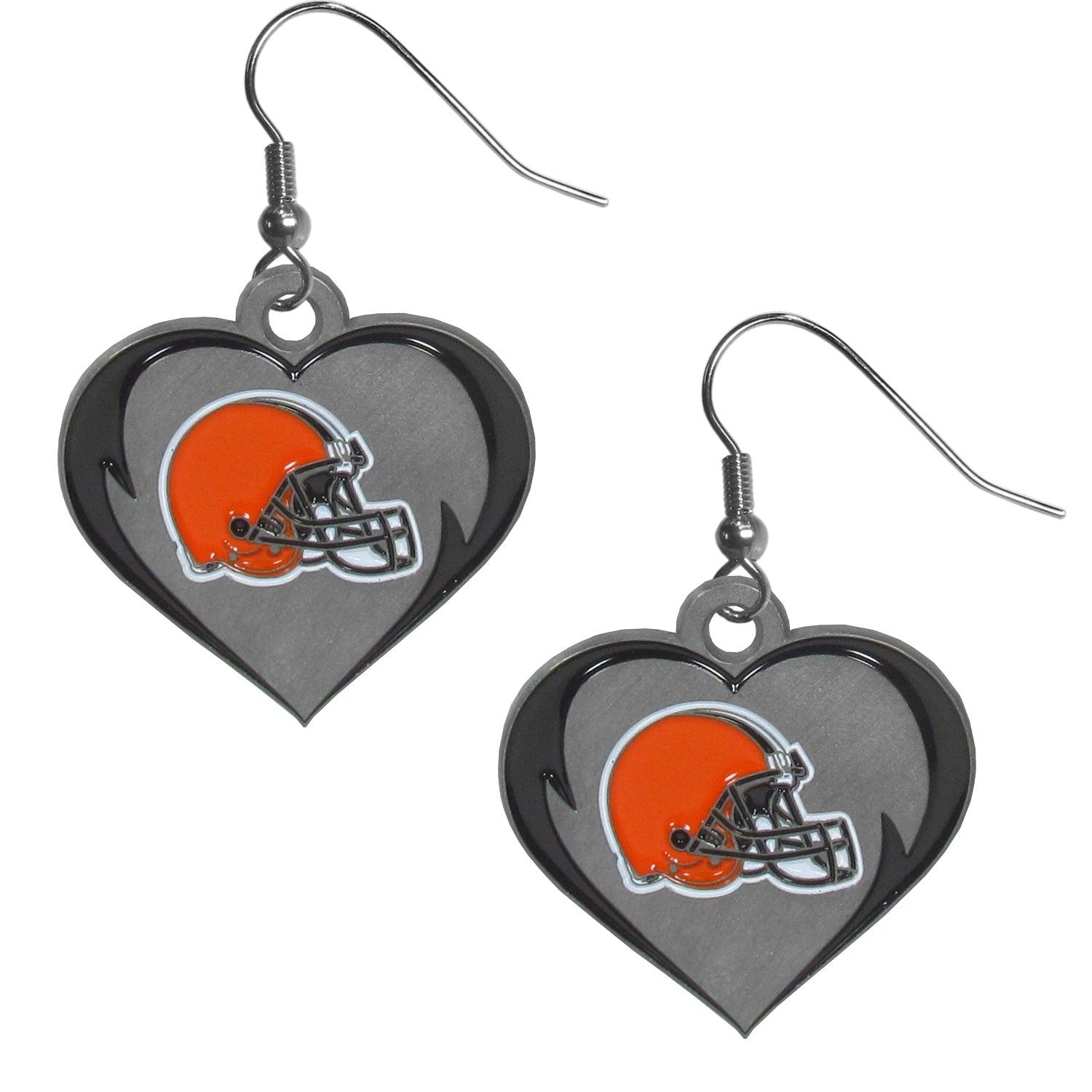 Cleveland Browns Heart Dangle Earrings - Flyclothing LLC