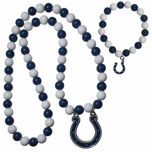 Indianapolis Colts Fan Bead Necklace and Bracelet Set - Siskiyou Buckle