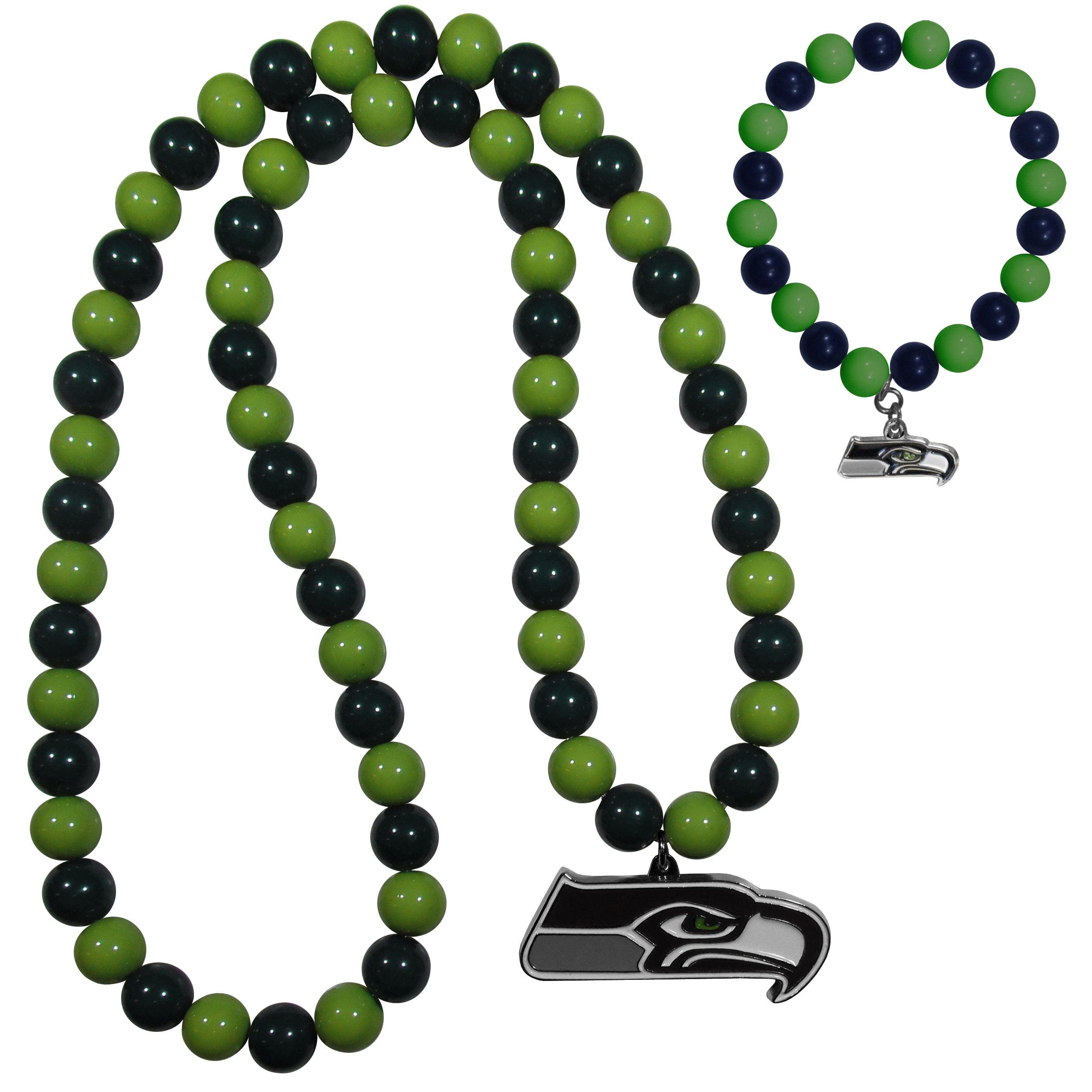 Seattle Seahawks Fan Bead Necklace and Bracelet Set - Flyclothing LLC