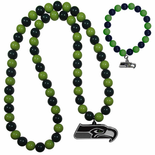 Seattle Seahawks Fan Bead Necklace and Bracelet Set - Siskiyou Buckle - Flyclothing LLC