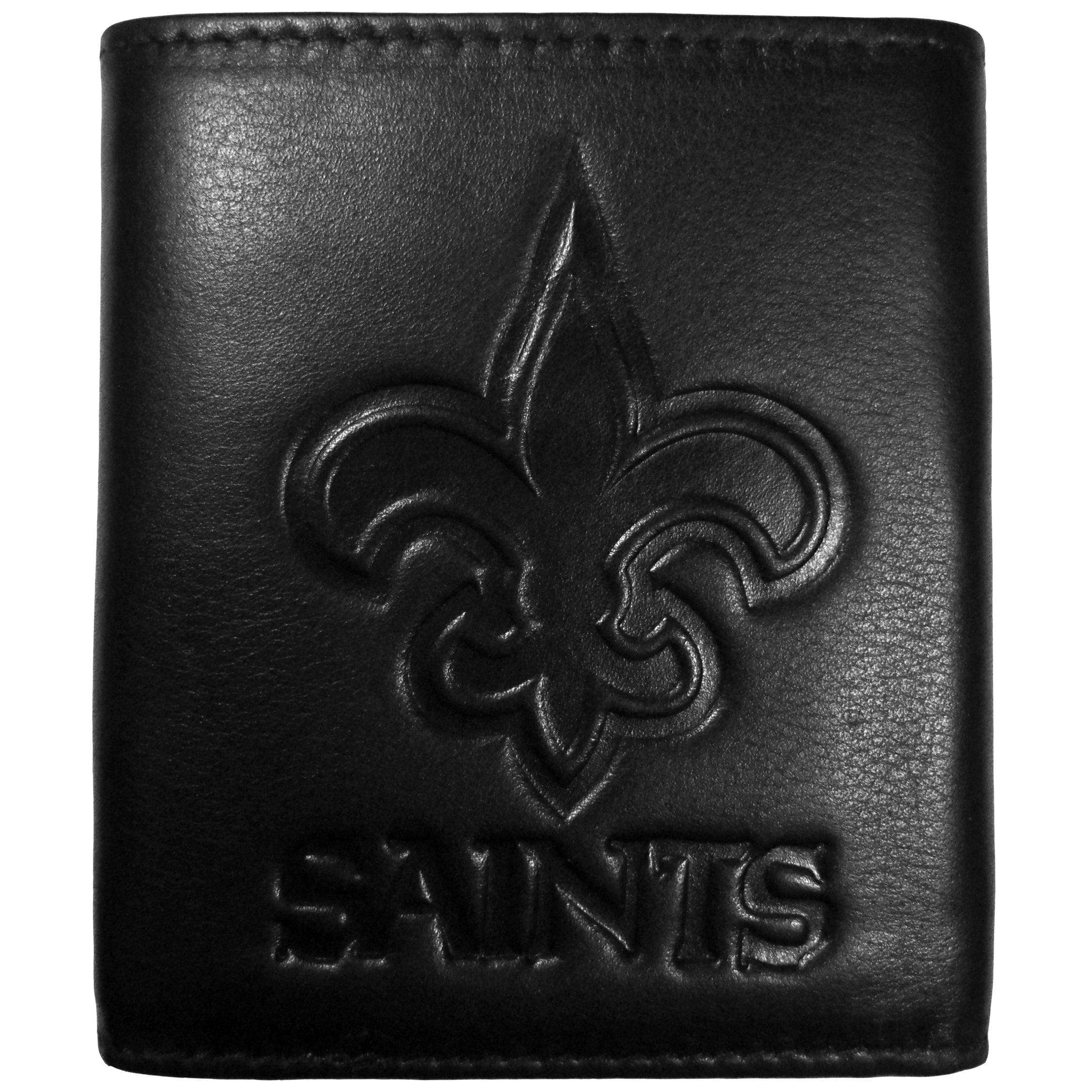 New Orleans Saints Embossed Leather Tri-fold Wallet - Flyclothing LLC