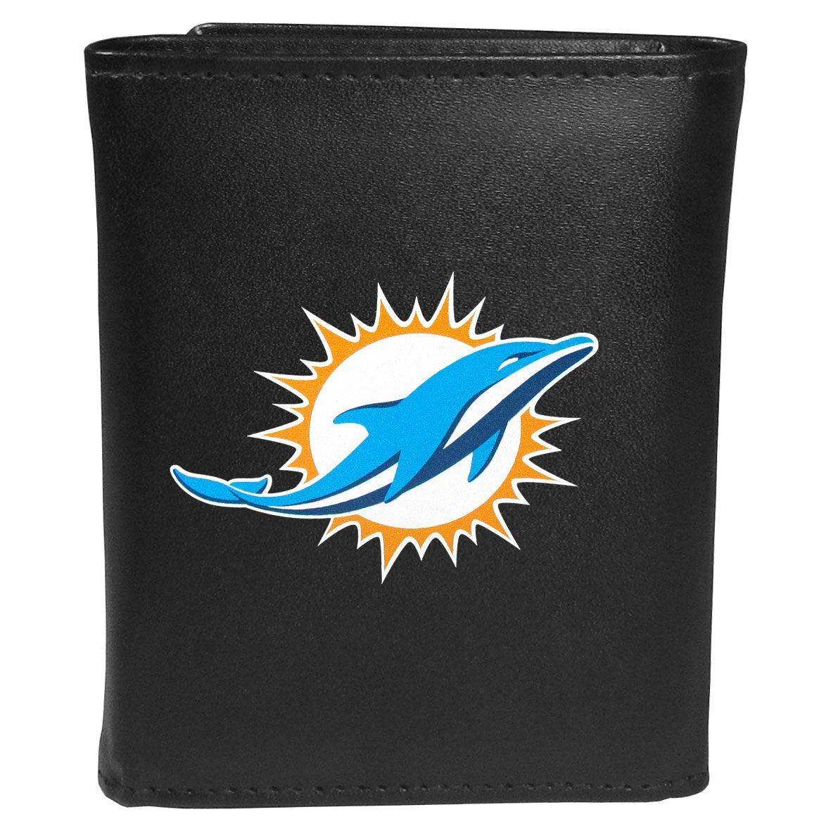 Miami Dolphins Leather Tri-fold Wallet, Large Logo - Siskiyou Buckle - Flyclothing LLC
