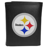 Pittsburgh Steelers Leather Tri-fold Wallet, Large Logo - Siskiyou Buckle