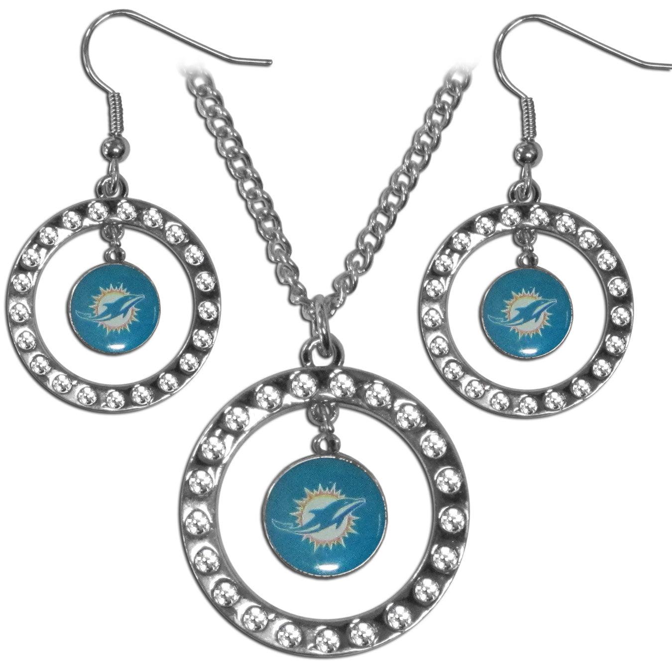 Miami Dolphins Rhinestone Hoop Jewelry Set - Flyclothing LLC