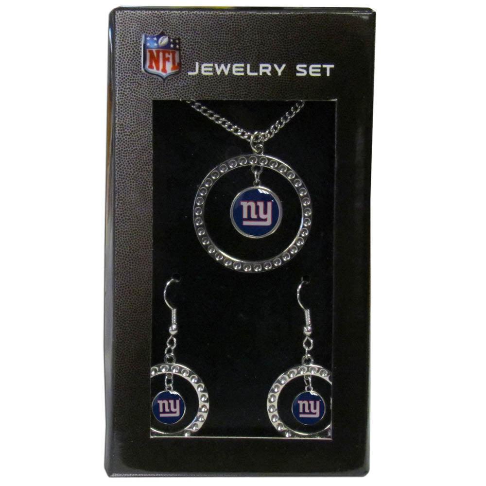 New York Giants Rhinestone Hoop Jewelry Set - Siskiyou Buckle