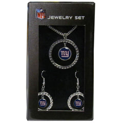 New York Giants Rhinestone Hoop Jewelry Set - Flyclothing LLC