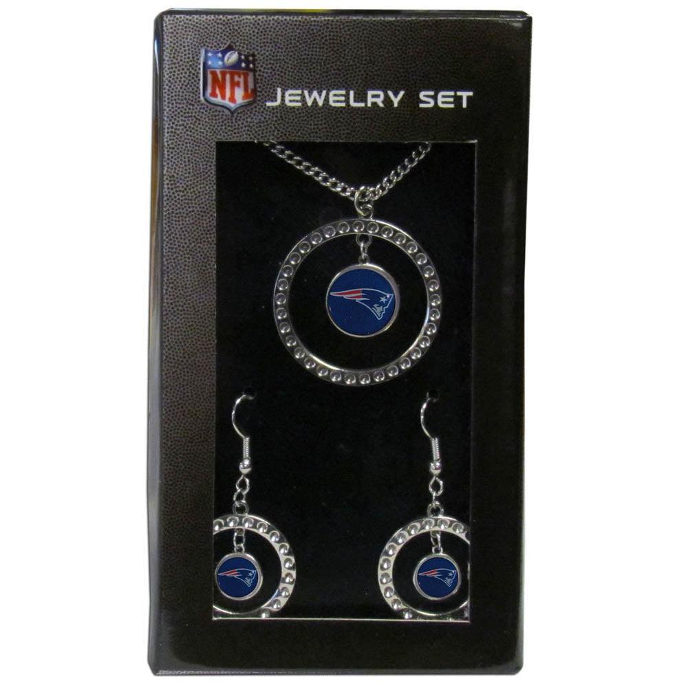 New England Patriots Rhinestone Hoop Jewelry Set - Siskiyou Buckle