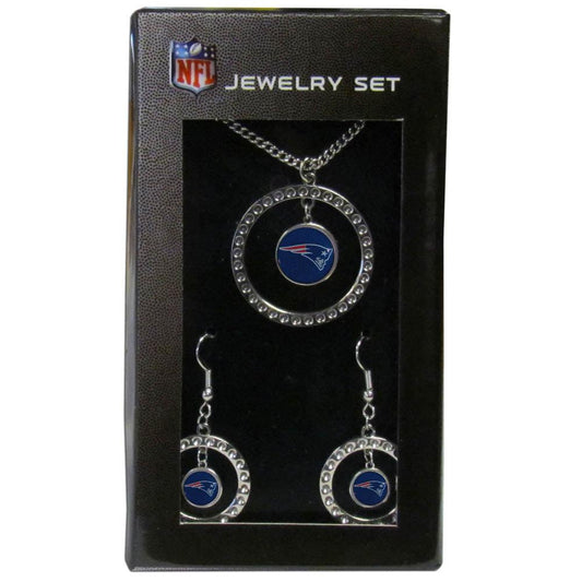 New England Patriots Rhinestone Hoop Jewelry Set - Flyclothing LLC