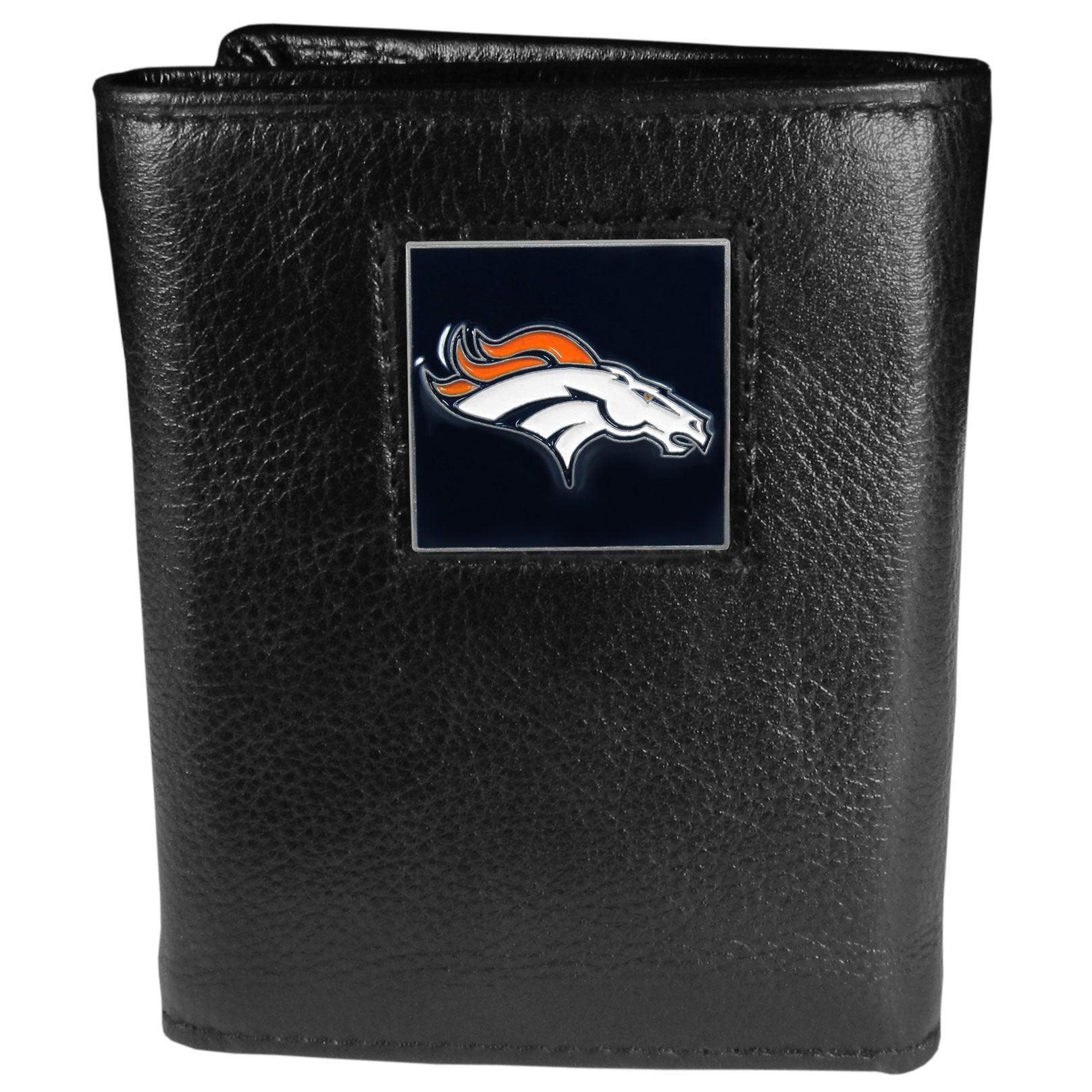 Denver Broncos Deluxe Leather Tri-fold Wallet Packaged in Gift Box - Flyclothing LLC