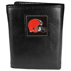 Cleveland Browns Deluxe Leather Tri-fold Wallet Packaged in Gift Box - Flyclothing LLC